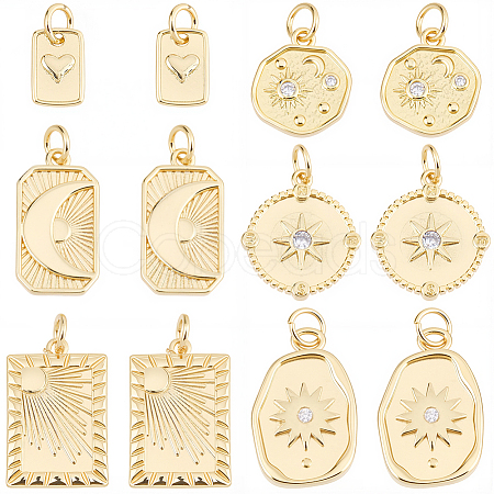 12Pcs 6 Styles Rack Plating Brass Pendants KK-SC0007-64-1