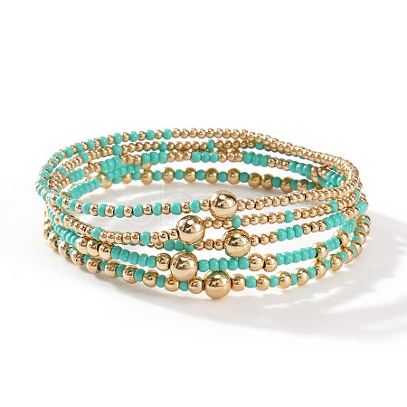 5Pcs Glass Seed Beads & CCB Beads Stretch Bracelets TB4137-8-1