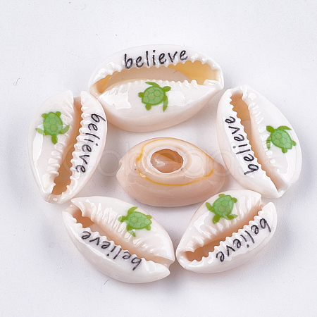 Printed Cowrie Shell Beads SHEL-S276-10E-1