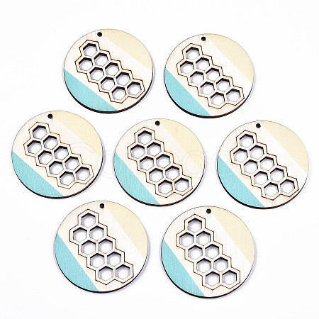 Printed Natural Poplar Wood Pendants LS-WOOD-S045-128-1