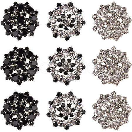 12Pcs 3 Colors 1-Hole Alloy Rhinestone Shank Buttons BUTT-GF0003-64-1
