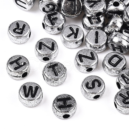 Plated Acrylic Horizontal Hole Letter Beads PACR-Q099-M03-S-1