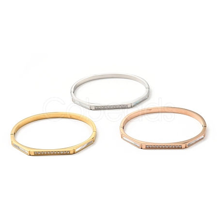 Shell Oval and Cubic Zirconia Hinged Bangle BJEW-G644-01-1