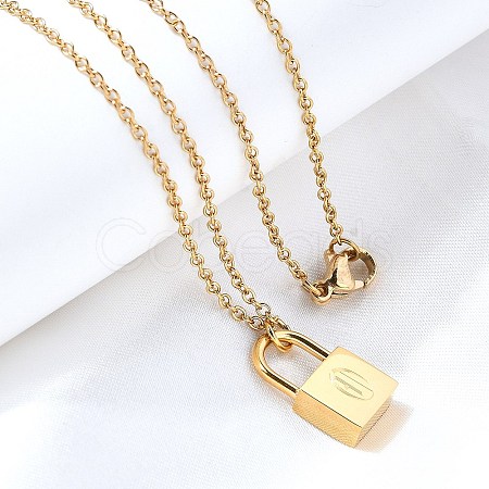 304 Stainless Steel Rolo Chain Pendant Necklaces NJEW-S444-01G-15-1