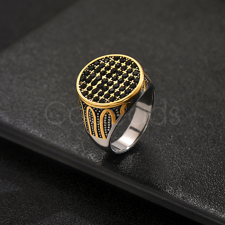 316 Stainless Steel Pave Cubic Zirconia Statement Finger Rings for Men EZ2638-1-1