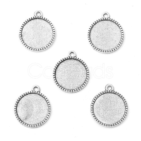 Tibetan Style Alloy Flat Round Pendant Cabochon Settings TIBEP-Q045-068D-AS-RS-1