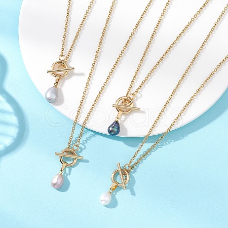 Natural Pearl Potato Pendant 304 Stainless Steel Cable Chain OT Necklaces NJEW-JN05951-1