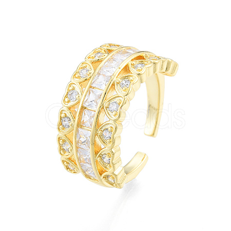 Cubic Zirconia Heart Open Cuff Ring RJEW-N035-137A-1