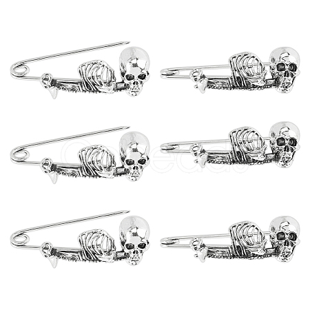 6Pcs Skeleton Halloween Zinc Alloy Brooch JEWB-FH0002-37AS-1