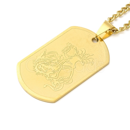 201 Stainless Steel Curb Chain Rectangle with Dragon Pendant Necklaces for Women LS-NJEW-M008-03G-1