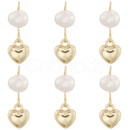 6Pcs Brass & Natural Pearl Heart Pendants KK-BBC0019-31-1