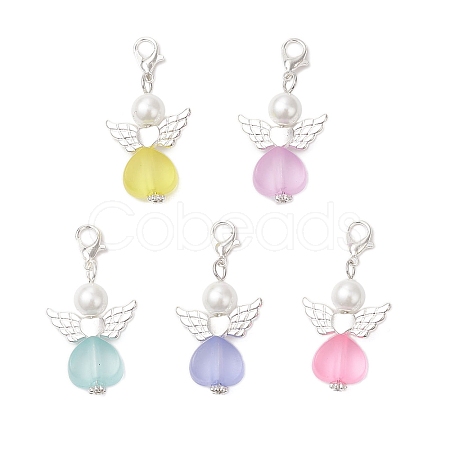 Heart Angel Acrylic & Glass Pendant Decorations HJEW-JM03557-1