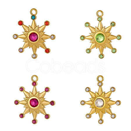 304 Stainless Steel Micro Pave Cubic Zirconia Charms CU-OY002-10G-1