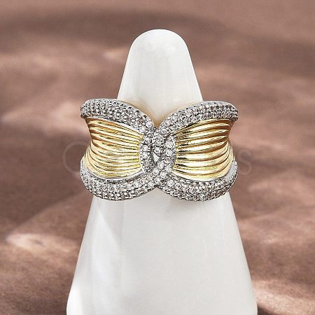 Brass Micro Pave Cubic Zirconia Cuff Rings RJEW-D326-04G-1