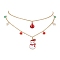 Christmat Bell & Snowman Alloy Red Enamel Pendant Necklaces, Brass Cable Chain Double Layer Necklaces for Women, Golden, 14.29 inch(36.3cm)