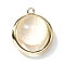 Brass Pendants, Flat Round, with Cat Eye, Real 18K Gold Plated, 15.5x13.5x4mm, Hole: 1mm