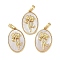 Rack Plating Brass Pave Shell Oval Pendants, Birth Flower Charms, Real 18K Gold Plated, Long-Lasting Plated, Lead Free & Cadmium Free, Seashell Color, 25.5x16x4.5~5.5mm, Hole: 5.5x3mm