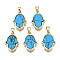 Real 18K Gold Plated Brass Pendants, with Synthetic Gemstone Cabochons, Cadmium Free & Nickel Free & Lead Free, Hamsa Hand/Hand of Miriam, Buddhist Theme, Turquoise, 17x12x3mm, Hole: 2.5x5mm