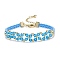 Glass Braided Flower Link Bracelet for Women, Deep Sky Blue, 7-3/8 inch(18.6cm)