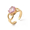 Brass Micro Pave Glass Cuff Rings for Women RJEW-K312-05G-4