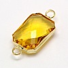 Golden Tone Brass Glass Rectangle Links connectors GLAA-M008-B-19G-1