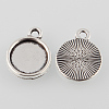 Tibetan Style Antique Silver Alloy Flat Round Pendant Cabochon Settings X-TIBEP-M022-26AS-2