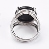 Adjustable Natural Dyed & Heated Black Agate Finger Rings RJEW-F075-01M-3