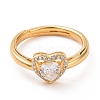 Clear Cubic Zirconia Heart Adjustable Ring RJEW-C029-05G-2