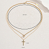 Stainless Steel Crystal Rhinestone Cross Pendant Double Layer Necklaces for Women BW9176-3