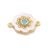 Brass Micro Pave Clear Cubic Zirconia & Shell Connector Charms KK-M303-03G-07-2