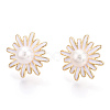 Daisy Flower Natural Pearl Stud Earrings with Enamel PEAR-N020-07G-3