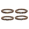 Natural Wenge Wood & Alloy Skull Beaded Stretch Bracelet for Women BJEW-JB09146-1
