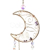 Natural Amethyst & Quartz Crystal Chips Beaded Moon Hanging Sun Catchers HJEW-M004-15-3