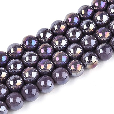 Electroplate Opaque Glass Beads Strands GLAA-T032-P10mm-AB15-1