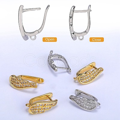 4 Pairs 2 Colors Rack Plating Brass Micro Pave Cubic Zirconia Hoop Earring Findings ZIRC-SZ0005-07-1