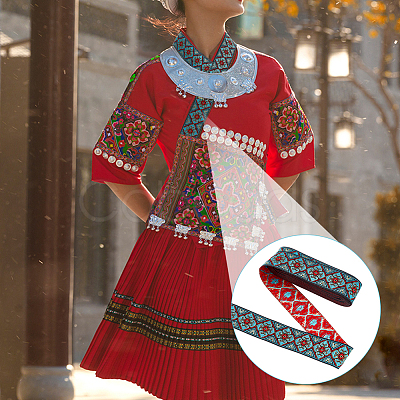 Ethnic Style Embroidery Polyester Ribbons OCOR-WH0077-29A-1