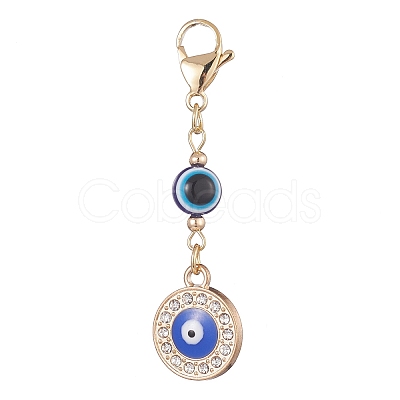 Evil Eye Alloy Enamel with Rhinestone Pendant Decoration HJEW-JM01040-01-1