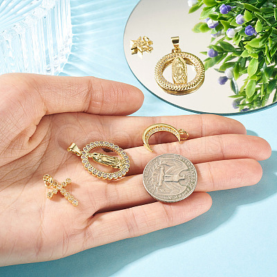 5Pcs 5 Styles Rack Plating Brass with Cubic Zirconia Pendants KK-TA0008-64-1