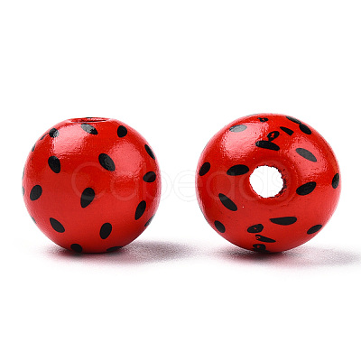 Printed Natural Wooden Fruit Beads WOOD-T021-105-1