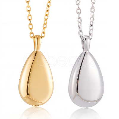 2Pcs 2 Colors 201 Stainless Steel Teardrop Memorial Urn Ashes Pendant Necklaces NJEW-CN0001-21-1