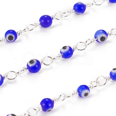 3.28 Feet Handmade Evil Eye Lampwork Round Beaded Chains X-CHC-G009-A-S05-1