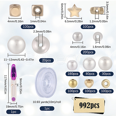 DIY Heart & Star & Imitation Pearl Plastic Stretch Bracelet Making Kit DIY-SC0025-70-1