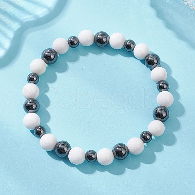 Natural Mashan Jade & Non-Magnetic Synthetic Hematite Beaded Stretch Bracelets for Women BJEW-JB13138-1