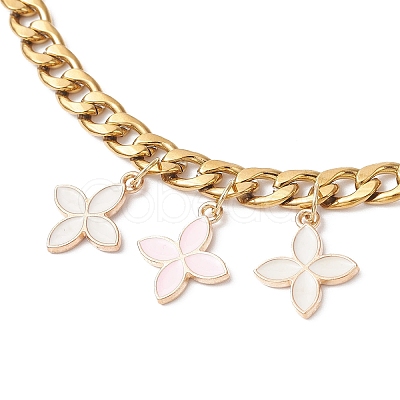 Alloy Enamel Flower Charm 304 Stainless Steel Cuban Link Chain Bag Decorative Chains FIND-JF00160-02-1