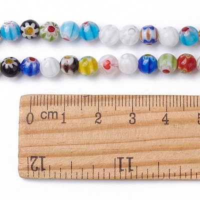 Handmade Millefiori Glass Round Bead Strands LAMP-J038-6mm-M-1