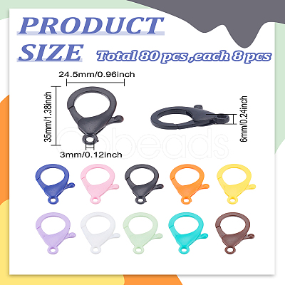 80Pcs 10 Colors Plastic Lobster Claw Clasps KY-LP0001-06-1