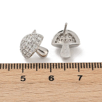 Mushroom Brass Micro Pave Clear Cubic Zirconia Stud Earrings LS-EJEW-F895-17P-1