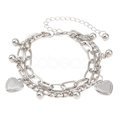 Iron Figaro & Paperclip Chain Double Layers Bracelets Link Bracelets for Women BJEW-A156-01P-1