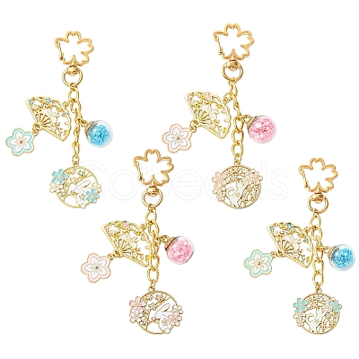 Flower Alloy Enamel & Glass Pendant Decorations HJEW-YW00200-01-1