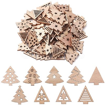 100Pcs Christmas Tree Unfinished Wooden Ornaments WOCR-CJ0001-01-1